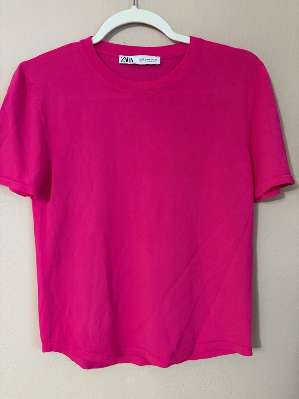 Zara Pink Short Sleeve Fine Knit Sweater Top XL Barbiecore